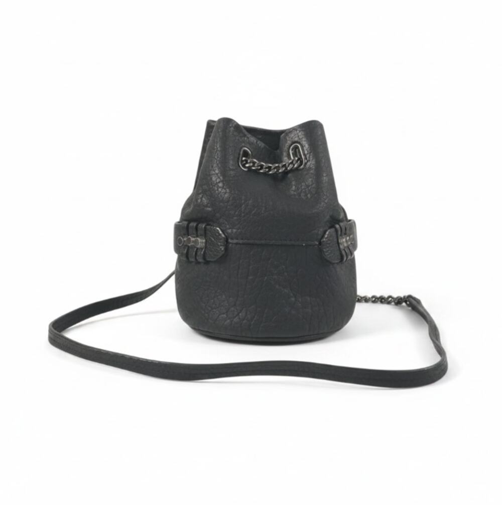 SHE + LO Lambskin Leather Chain Drawstring Bucket Bag Black Boho Rare Whimsy EUC